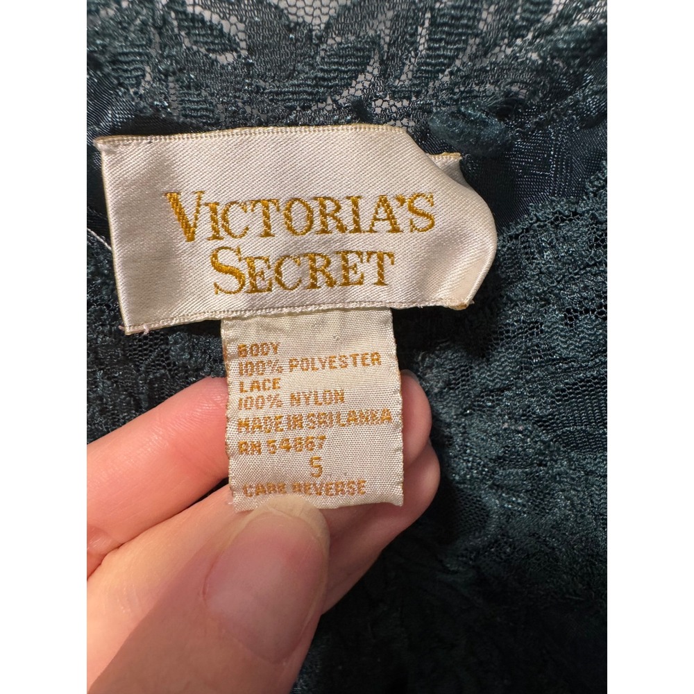 Vintage Victoria's Secret Gold Label Emerald Green Paisley Satin Lace Slip Dress - Picture 4 of 5